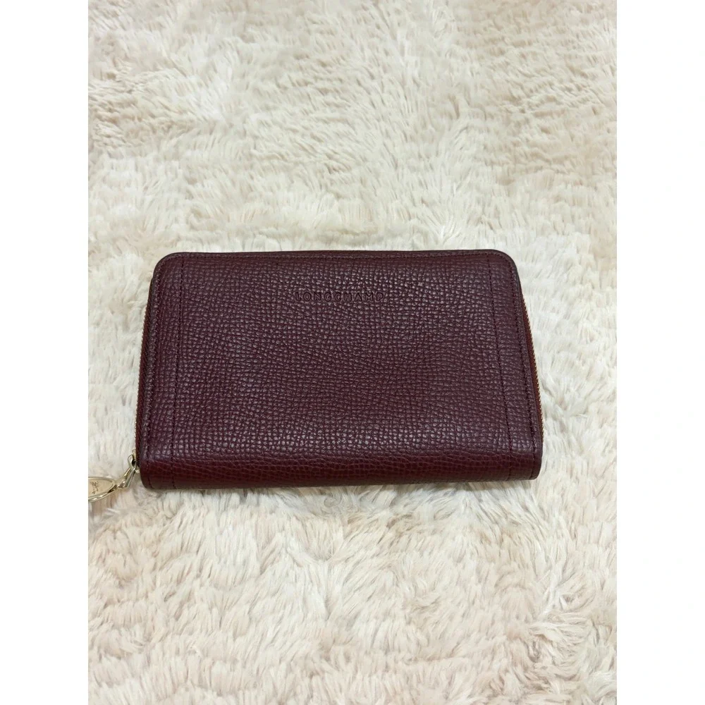 Longchamp Le Foulonne Medium Zip Around Wallet Wine Burgundy Leather Parisian